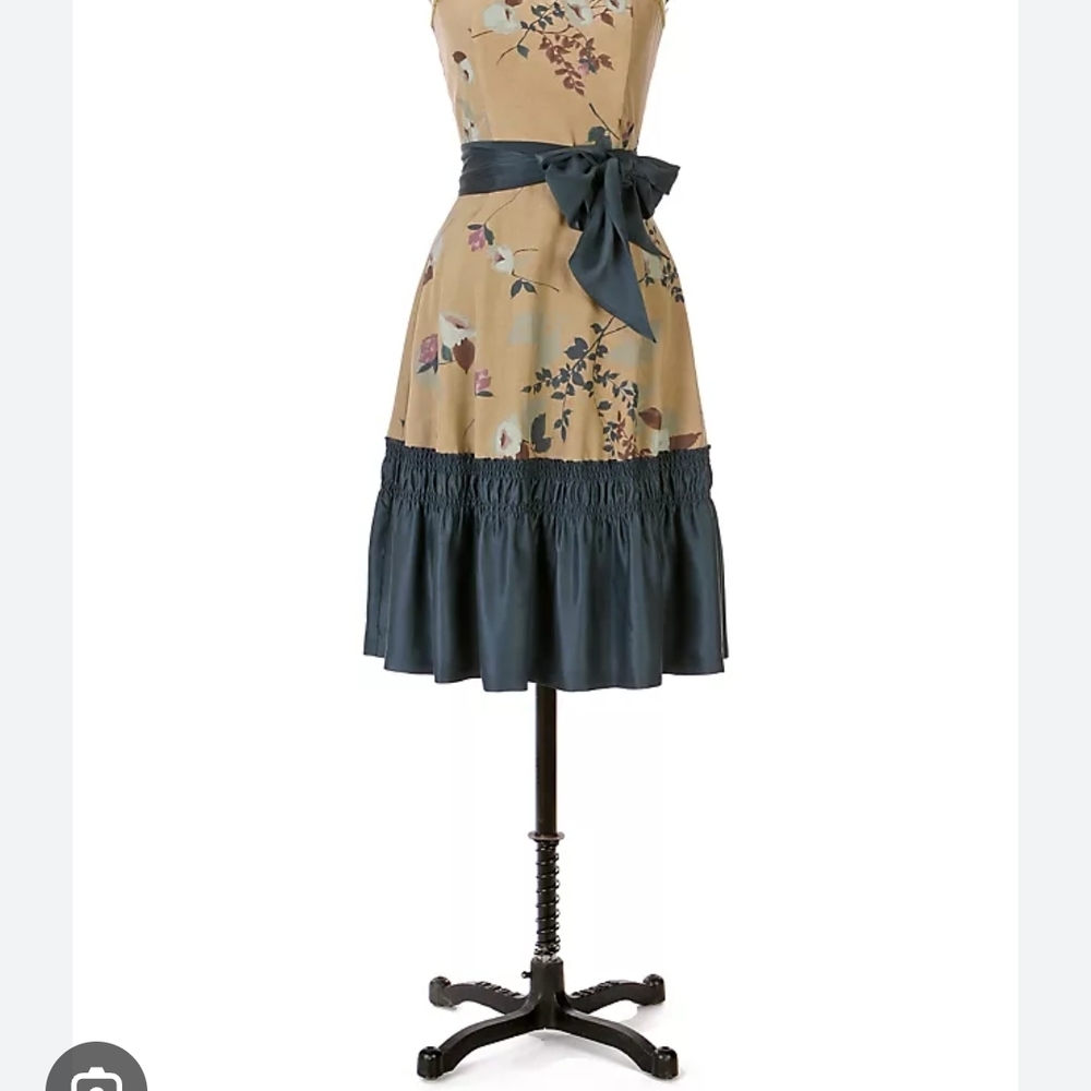 Anthropologie Tabitha Floral Midi Dress with Blue and Tan